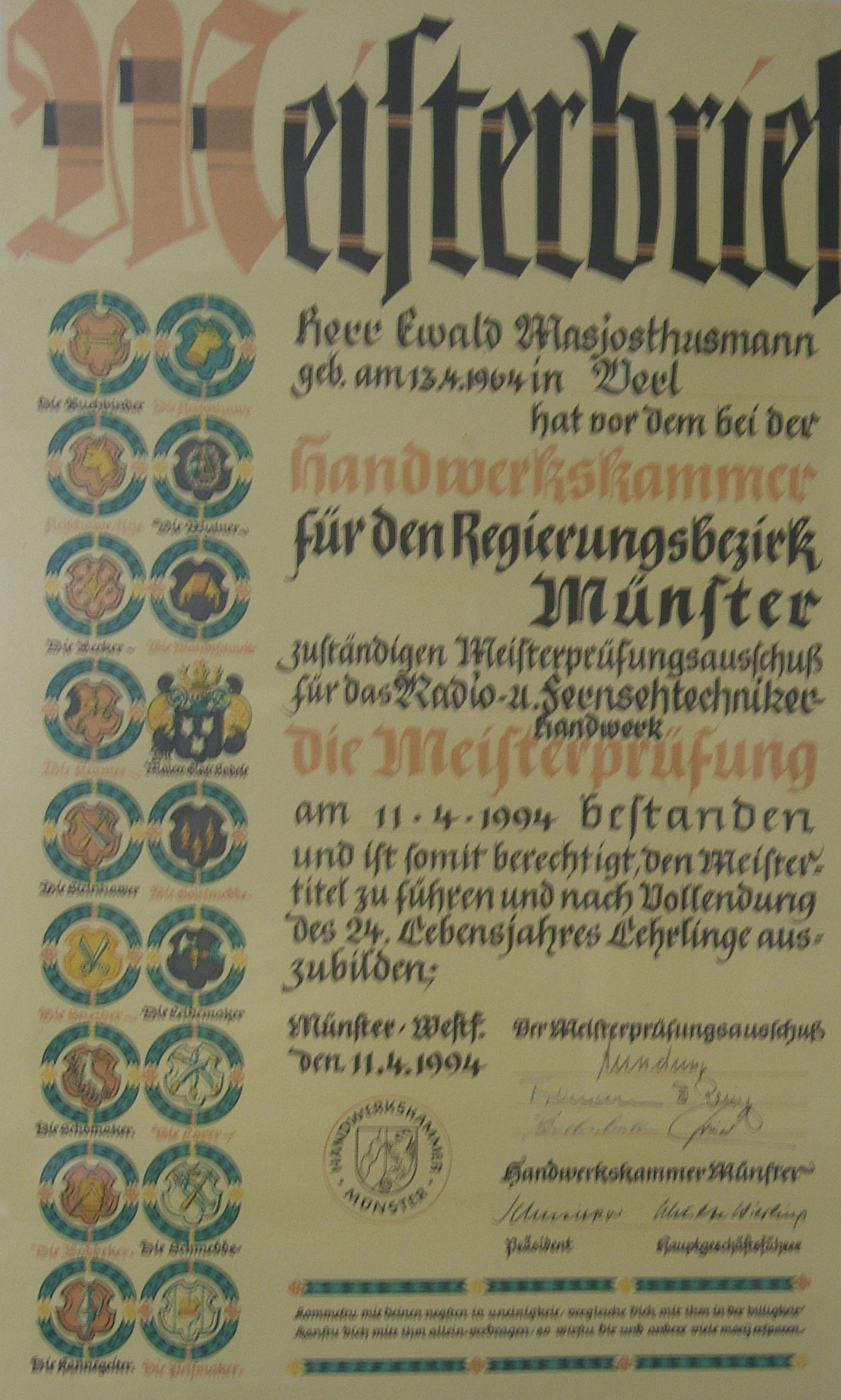 der erste Meisterbrief